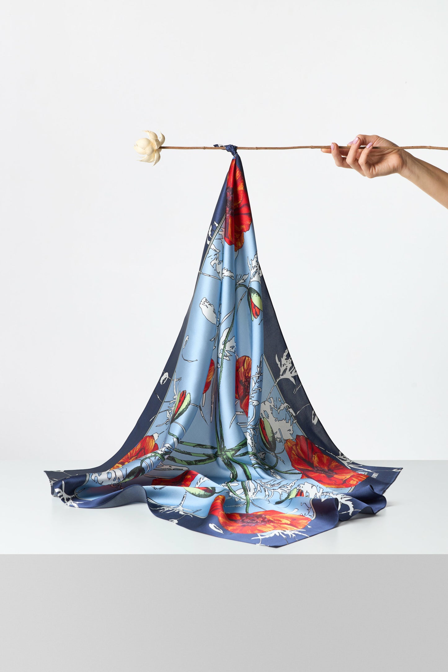 Silk Scarf "Poppy Blossom" 65x65 (Double-sided print)