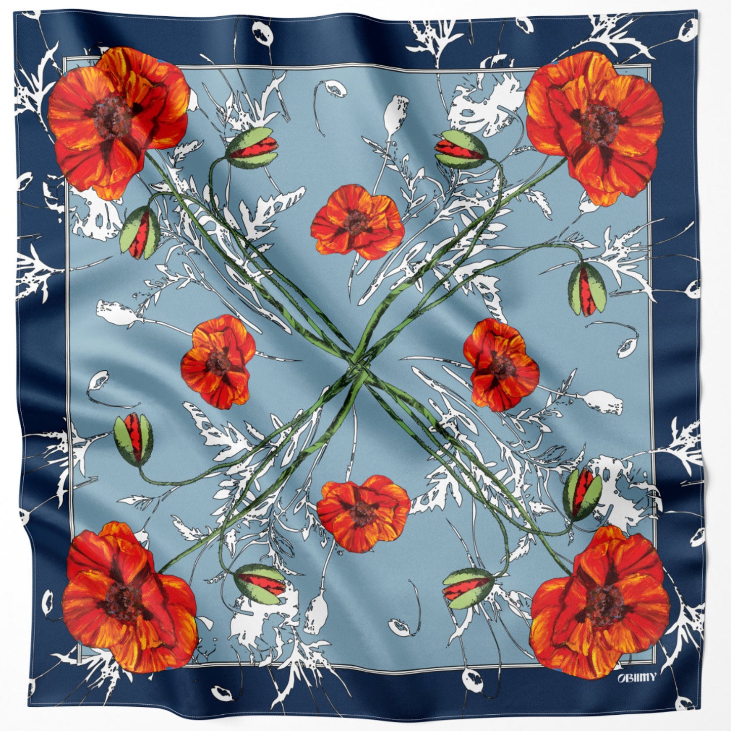 Silk Scarf "Poppy Blossom" 65x65 (Double-sided print)