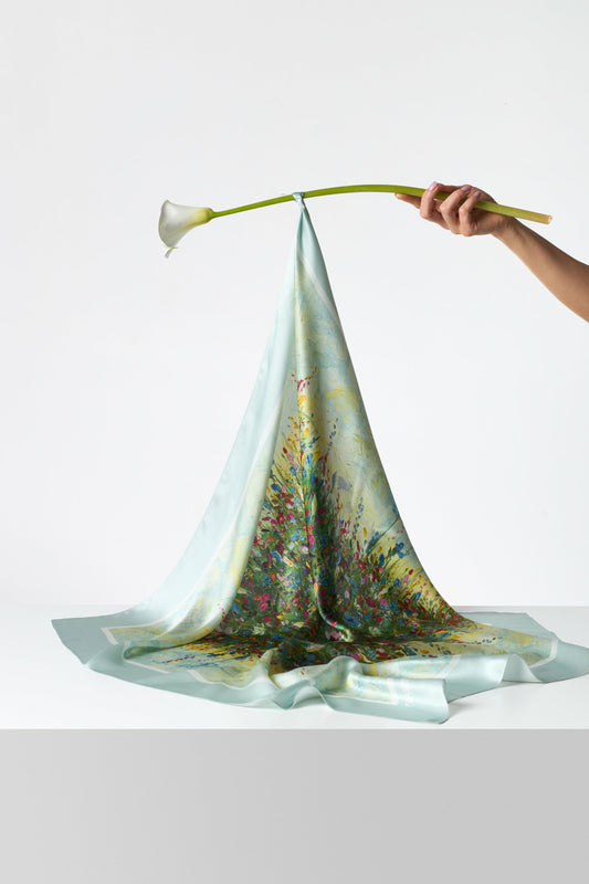Premium silk scarf "Summer field" 65x65