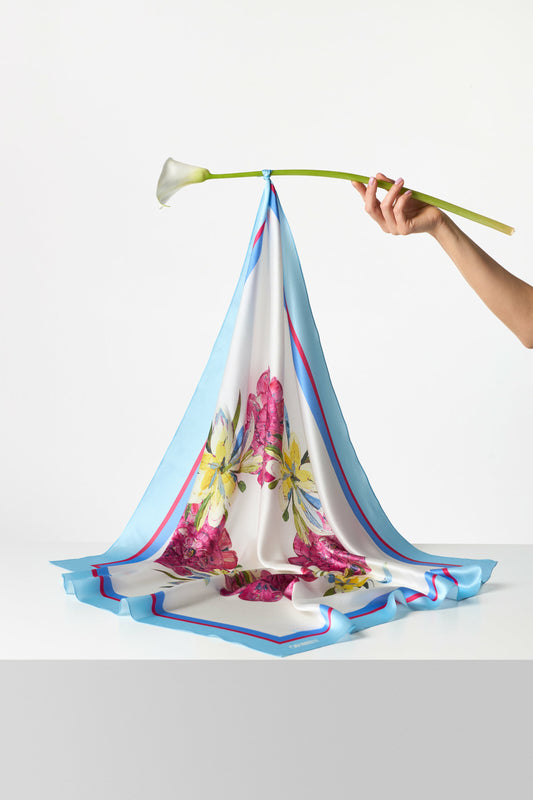 Premium silk scarf "Summer wreath" 88x88