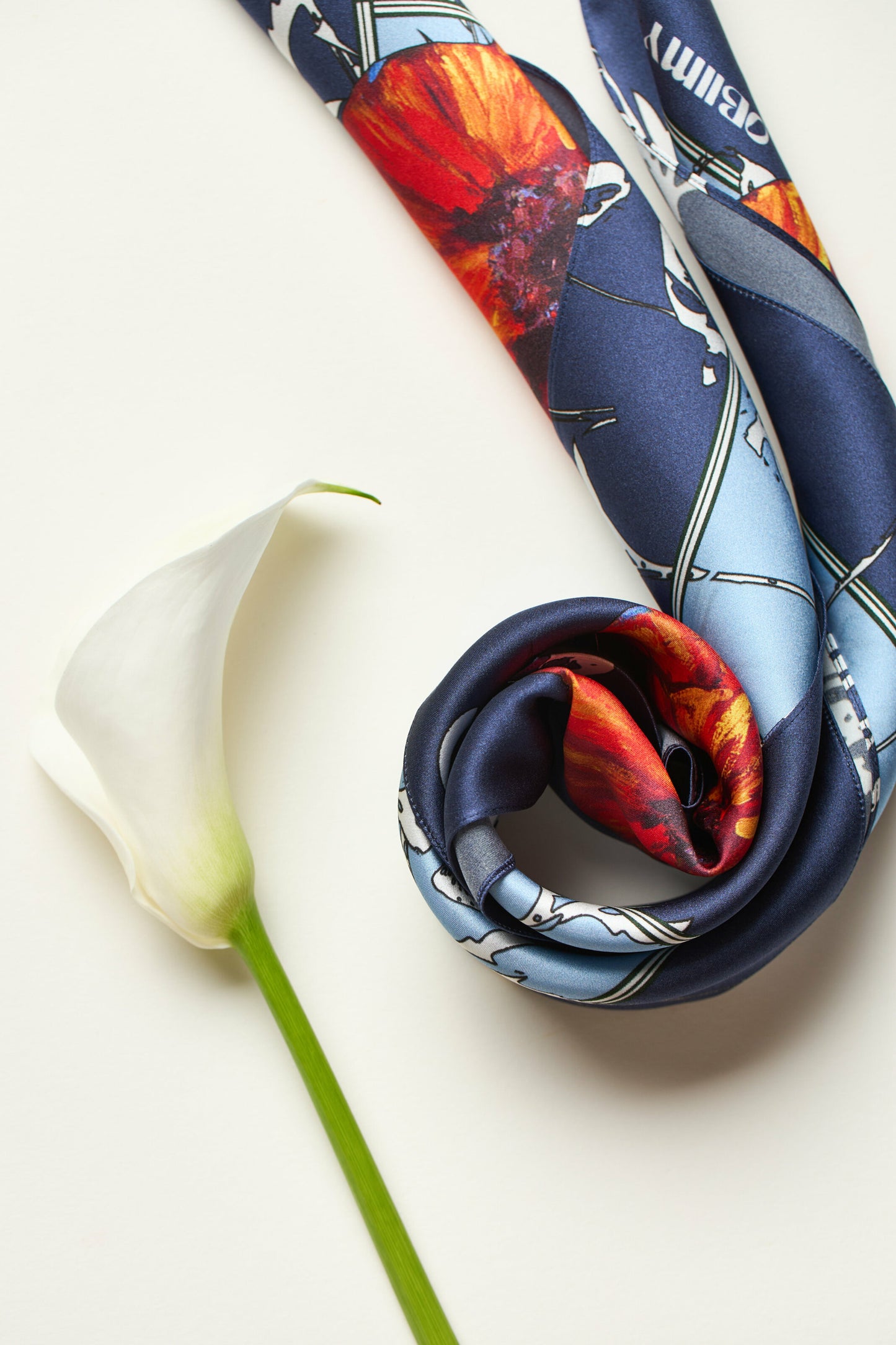 Premium silk scarf "Poppy Flower" 65x65