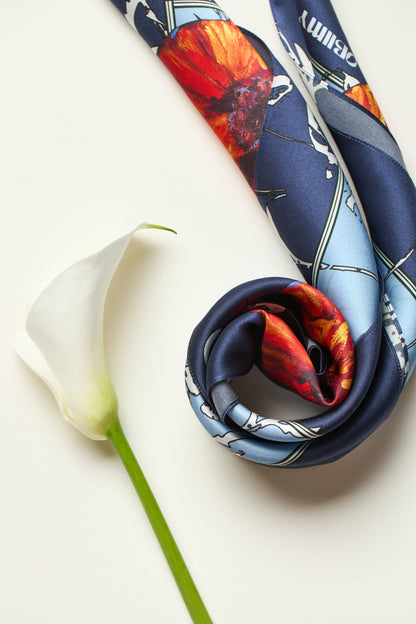 Premium silk scarf "Poppy Flower" 65x65