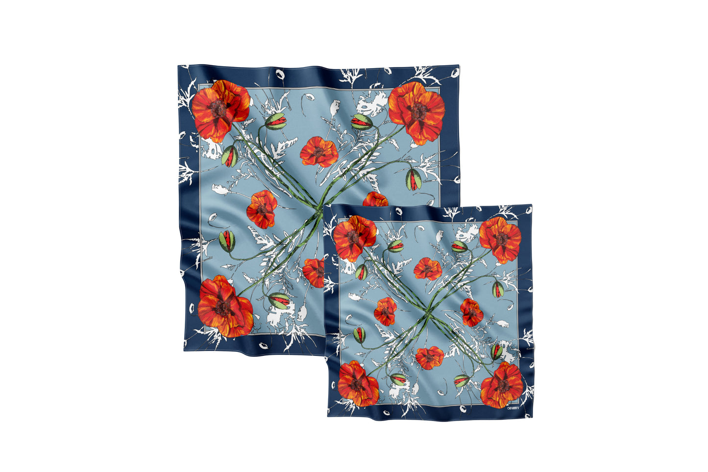 Premium silk scarf "Poppy Flower" 65x65
