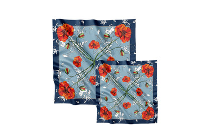 Premium silk scarf "Poppy Flower" 65x65