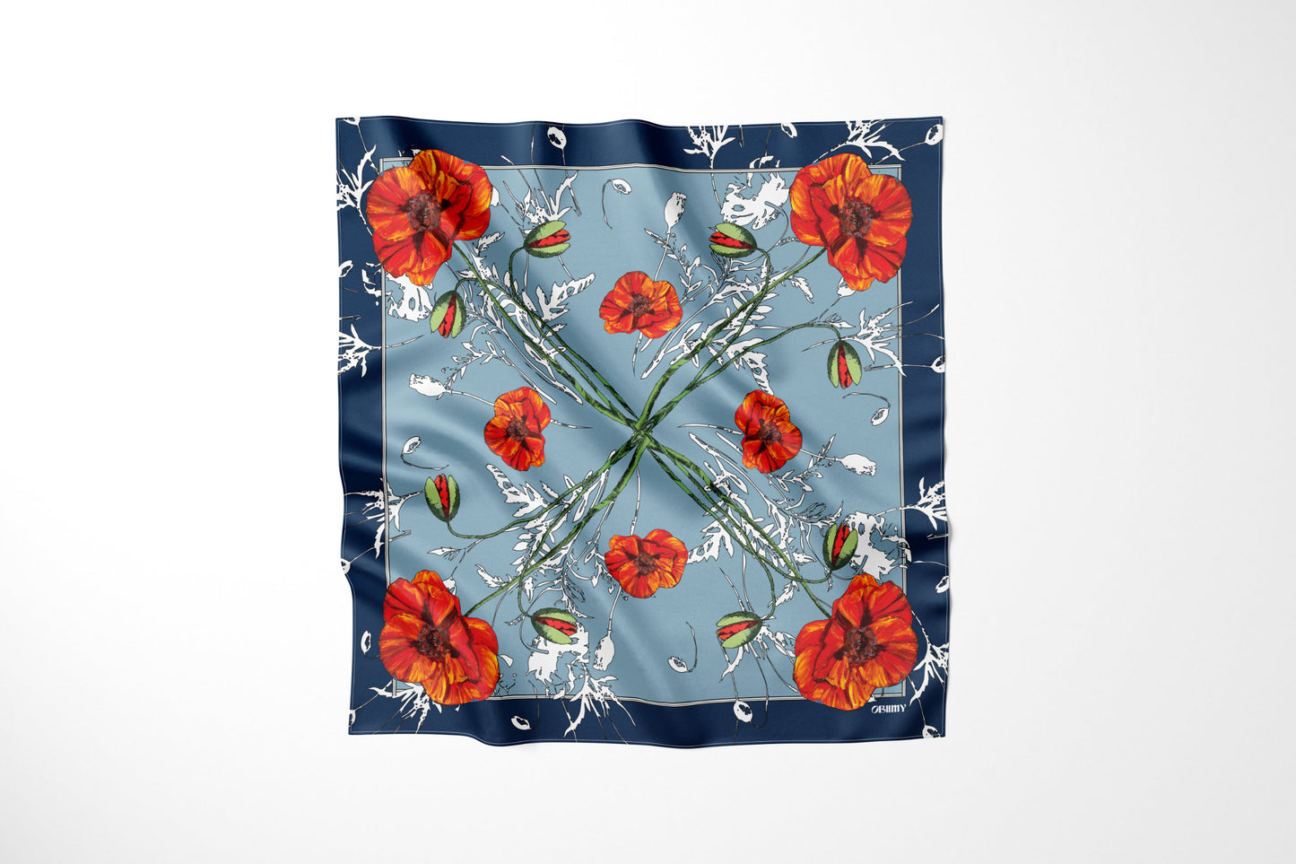 Premium silk scarf "Poppy Flower" 65x65