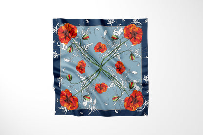 Premium silk scarf "Poppy Flower" 65x65