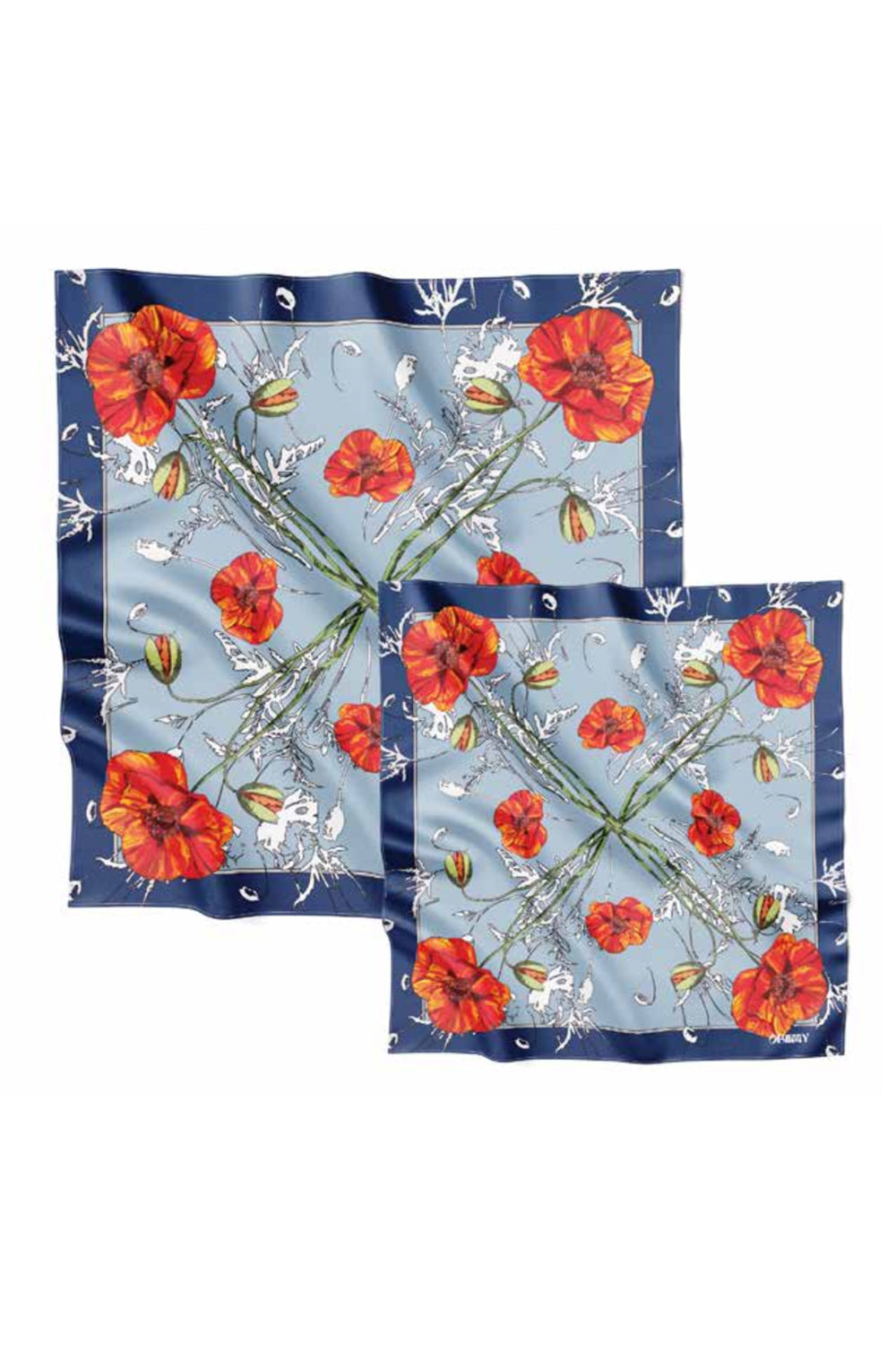 Silk Scarf "Poppy Blossom" 65x65 (Double-sided print)