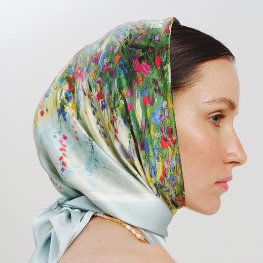 Premium silk scarf "Summer field" 44х44